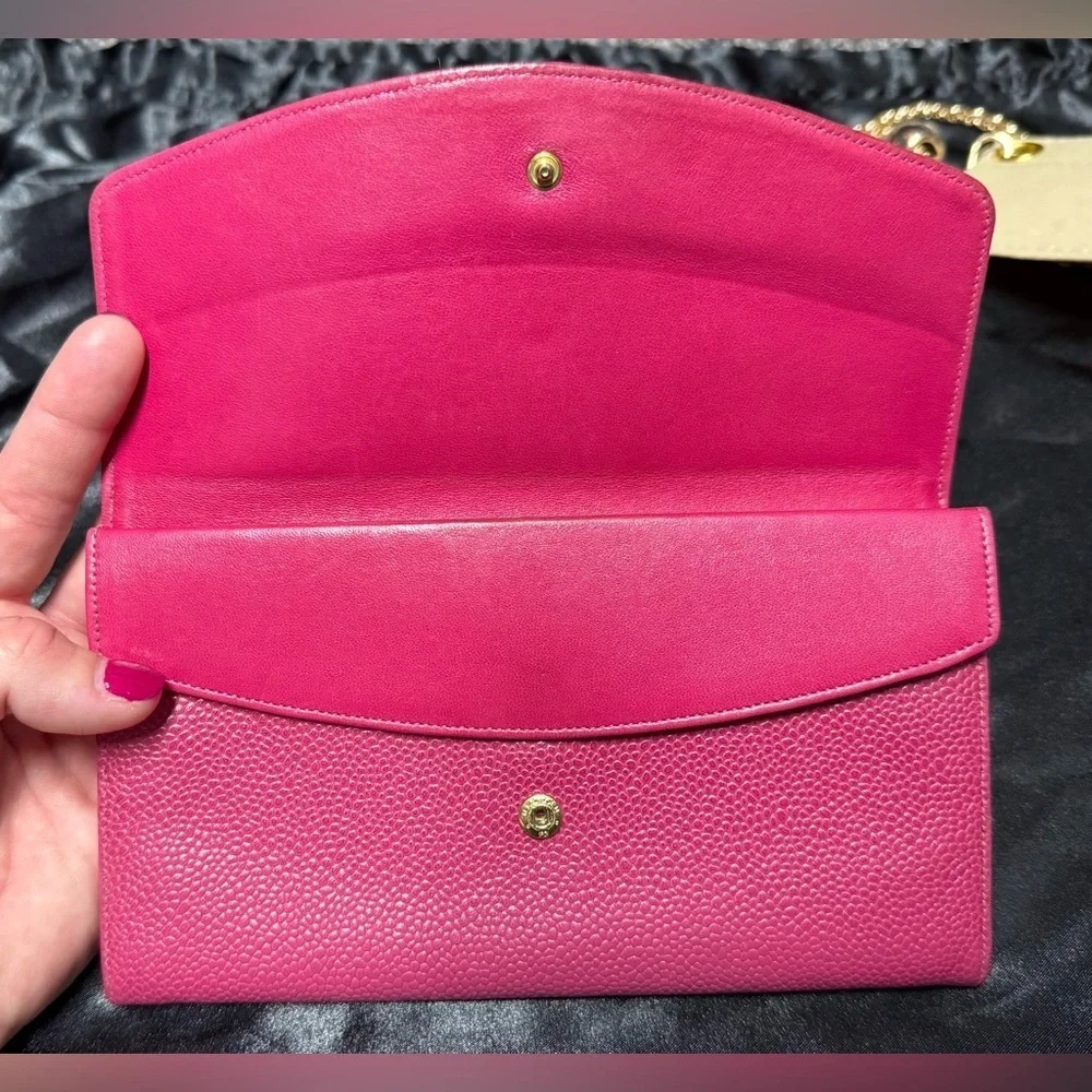 Chanel timeless double flap pink wallet